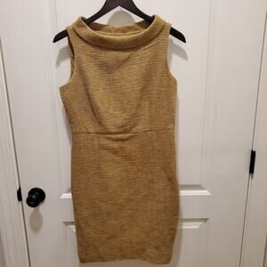 Anne Klein Womens Tan Dress Collared Sheath Side Zip 60s Style Sz 6 Textured